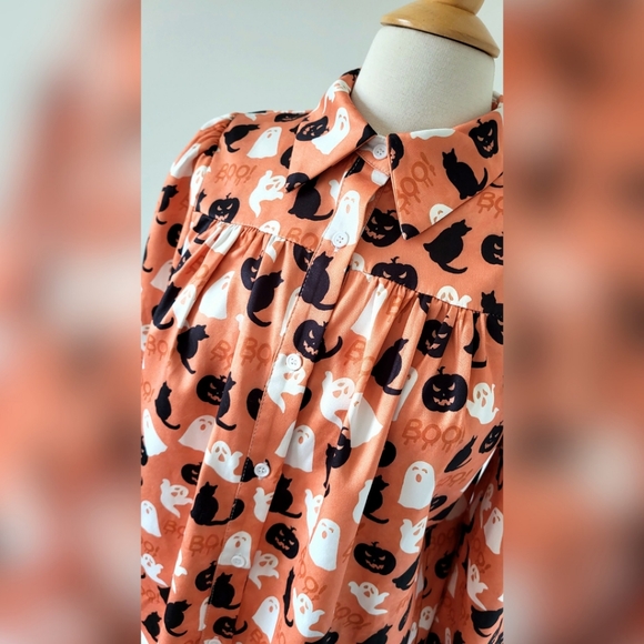 Halloween blouse from Romwe SMALL orange with pumpkins, ghost and cats - Picture 3 of 6